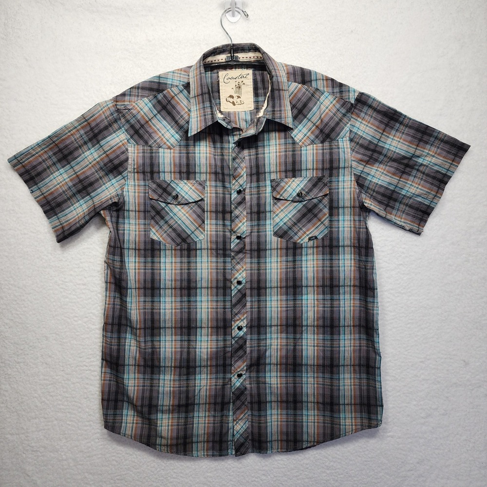 Coastal Plaid Snap Button Shirt Mens XL Western Short Sleeve Surf Casual